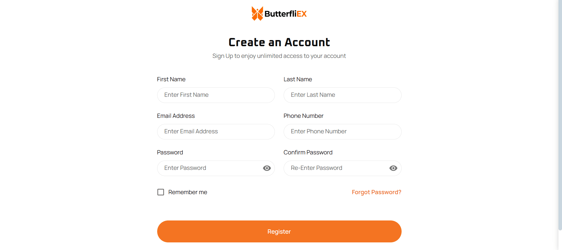 User Registration Page — ButterFliex by Chris Mbah